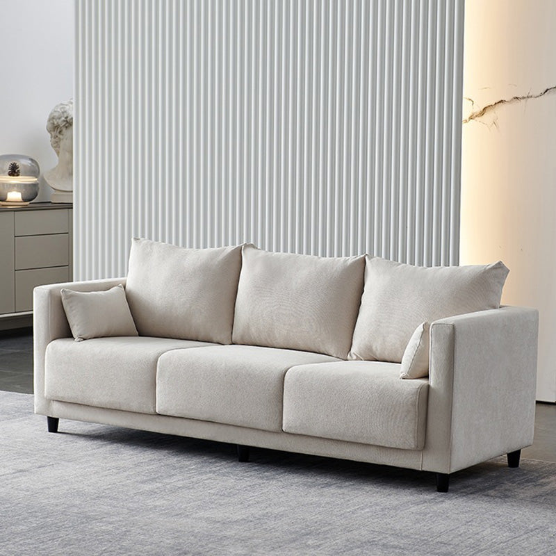 Mid-Century Modern Faux Leather Loose Back Seating Hair Pin Legs Sofa for Living Room Off-White Cotton and Linen Clearhalo 'furn' 'furn_sofas' 'Furniture' 'Living Room Furniture' 'Sofa' 'sofas' 6985639