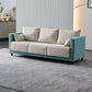 Mid-Century Modern Faux Leather Loose Back Seating Hair Pin Legs Sofa for Living Room Green-White Cotton and Linen Clearhalo 'furn' 'furn_sofas' 'Furniture' 'Living Room Furniture' 'Sofa' 'sofas' 6985640