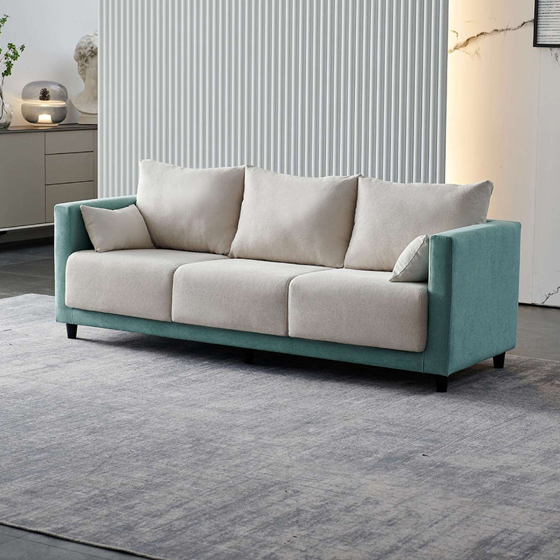 Mid-Century Modern Faux Leather Loose Back Seating Hair Pin Legs Sofa for Living Room Green-White Cotton and Linen Clearhalo 'furn' 'furn_sofas' 'Furniture' 'Living Room Furniture' 'Sofa' 'sofas' 6985640