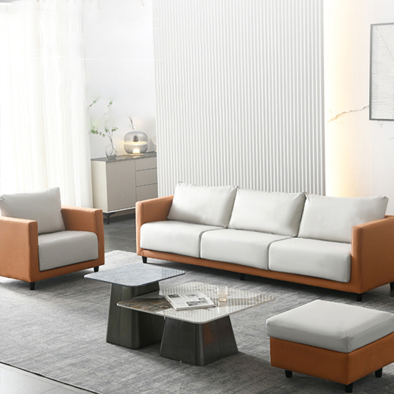 Mid-Century Modern Faux Leather Loose Back Seating Hair Pin Legs Sofa for Living Room Clearhalo 'furn' 'furn_sofas' 'Furniture' 'Living Room Furniture' 'Sofa' 'sofas' 6985641