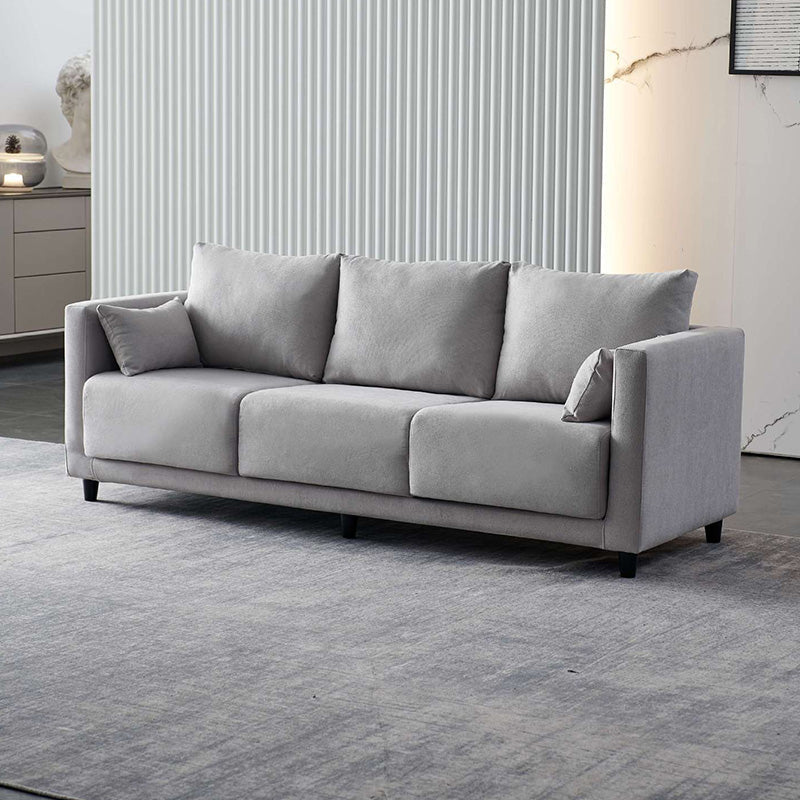 Mid-Century Modern Faux Leather Loose Back Seating Hair Pin Legs Sofa for Living Room Light Gray Cotton and Linen Clearhalo 'furn' 'furn_sofas' 'Furniture' 'Living Room Furniture' 'Sofa' 'sofas' 6985643