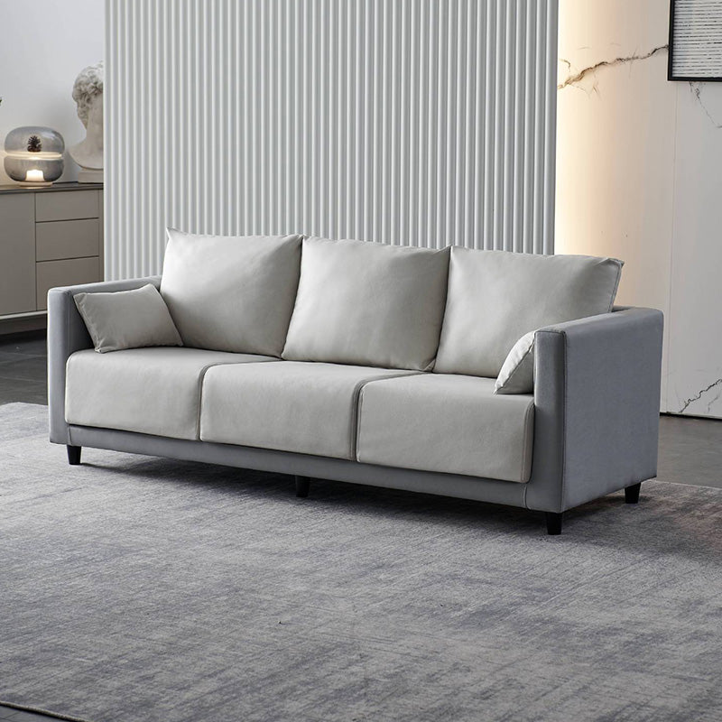 Mid-Century Modern Faux Leather Loose Back Seating Hair Pin Legs Sofa for Living Room Light Gray Beige Tech Cloth Clearhalo 'furn' 'furn_sofas' 'Furniture' 'Living Room Furniture' 'Sofa' 'sofas' 6985644