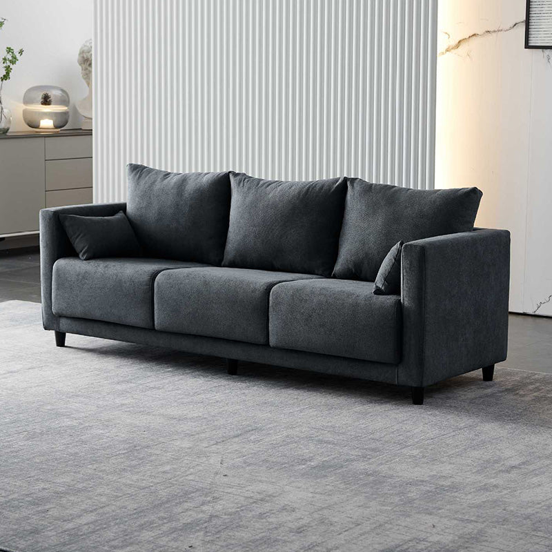 Mid-Century Modern Faux Leather Loose Back Seating Hair Pin Legs Sofa for Living Room Dark Gray Cotton and Linen Clearhalo 'furn' 'furn_sofas' 'Furniture' 'Living Room Furniture' 'Sofa' 'sofas' 6985649