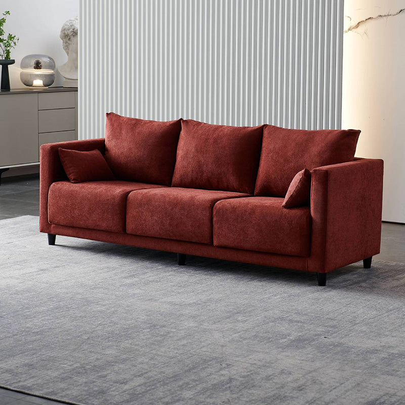 Mid-Century Modern Faux Leather Loose Back Seating Hair Pin Legs Sofa for Living Room Burgundy Cotton and Linen Clearhalo 'furn' 'furn_sofas' 'Furniture' 'Living Room Furniture' 'Sofa' 'sofas' 6985651