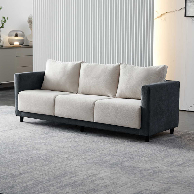 Mid-Century Modern Faux Leather Loose Back Seating Hair Pin Legs Sofa for Living Room Dark Gray Beige Cotton and Linen Clearhalo 'furn' 'furn_sofas' 'Furniture' 'Living Room Furniture' 'Sofa' 'sofas' 6985653