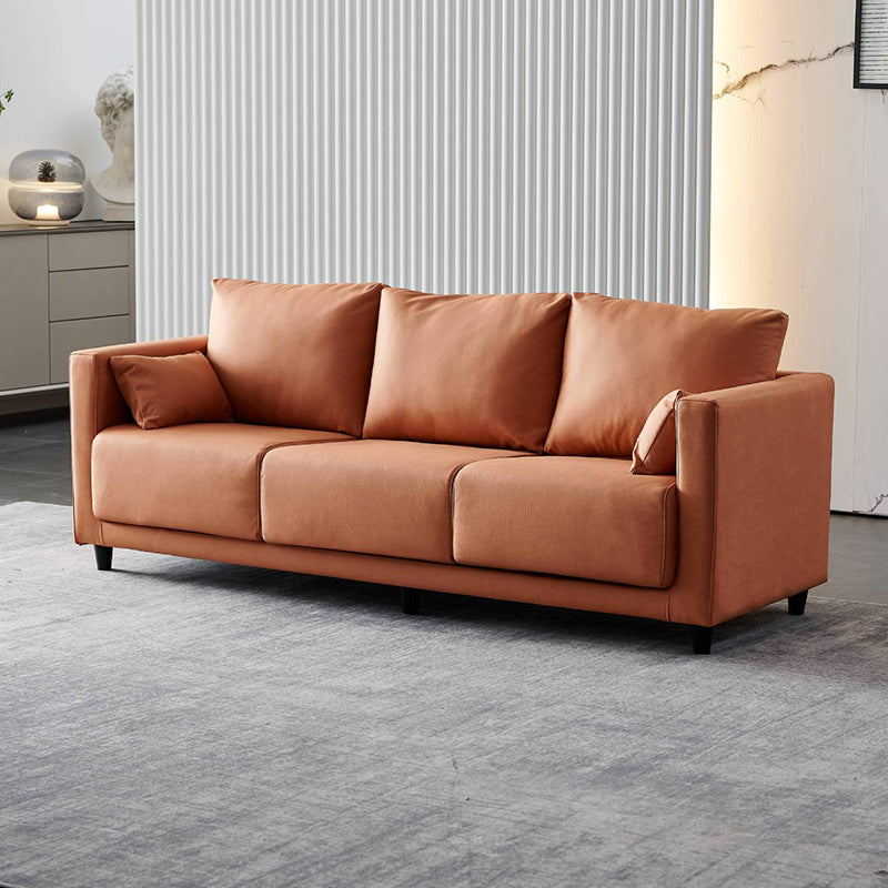 Mid-Century Modern Faux Leather Loose Back Seating Hair Pin Legs Sofa for Living Room Orange Tech Cloth Clearhalo 'furn' 'furn_sofas' 'Furniture' 'Living Room Furniture' 'Sofa' 'sofas' 6985654