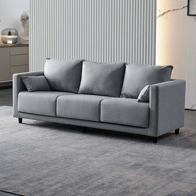 Mid-Century Modern Faux Leather Loose Back Seating Hair Pin Legs Sofa for Living Room Light Gray Tech Cloth Clearhalo 'furn' 'furn_sofas' 'Furniture' 'Living Room Furniture' 'Sofa' 'sofas' 6985655