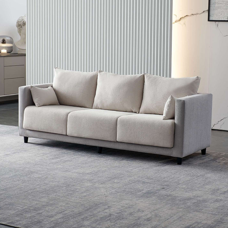 Mid-Century Modern Faux Leather Loose Back Seating Hair Pin Legs Sofa for Living Room Light Gray Beige Cotton and Linen Clearhalo 'furn' 'furn_sofas' 'Furniture' 'Living Room Furniture' 'Sofa' 'sofas' 6985659