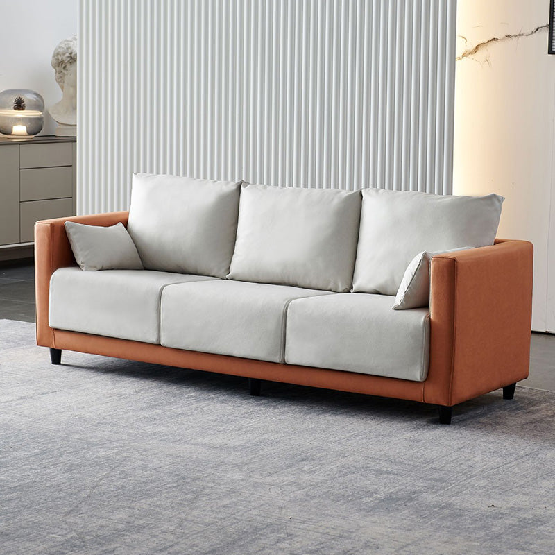 Mid-Century Modern Faux Leather Loose Back Seating Hair Pin Legs Sofa for Living Room Orange White Tech Cloth Clearhalo 'furn' 'furn_sofas' 'Furniture' 'Living Room Furniture' 'Sofa' 'sofas' 6985660
