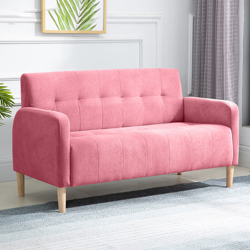 Scandinavian Settee Tufted Square Arm Living Room 3 Seater Seating Pink Flannel Clearhalo 'furn' 'furn_sofas' 'Furniture' 'Living Room Furniture' 'Sofa' 'sofas' 6985681