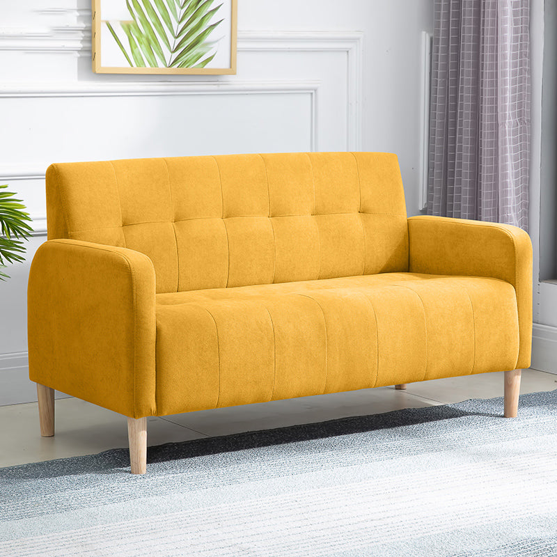 Scandinavian Settee Tufted Square Arm Living Room 3 Seater Seating Yellow Flannel Clearhalo 'furn' 'furn_sofas' 'Furniture' 'Living Room Furniture' 'Sofa' 'sofas' 6985682