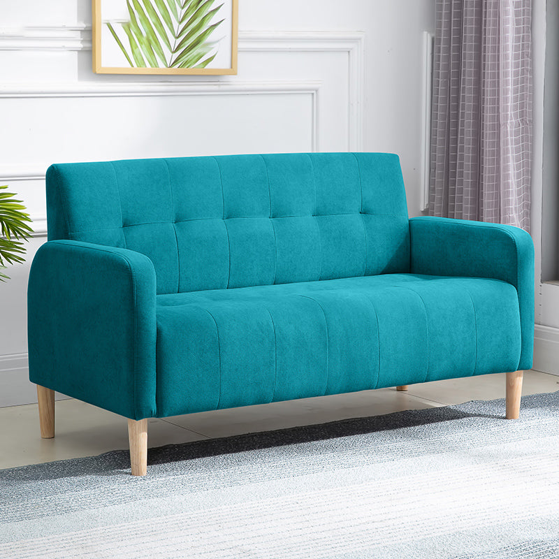 Scandinavian Settee Tufted Square Arm Living Room 3 Seater Seating Lake Blue Flannel Clearhalo 'furn' 'furn_sofas' 'Furniture' 'Living Room Furniture' 'Sofa' 'sofas' 6985684