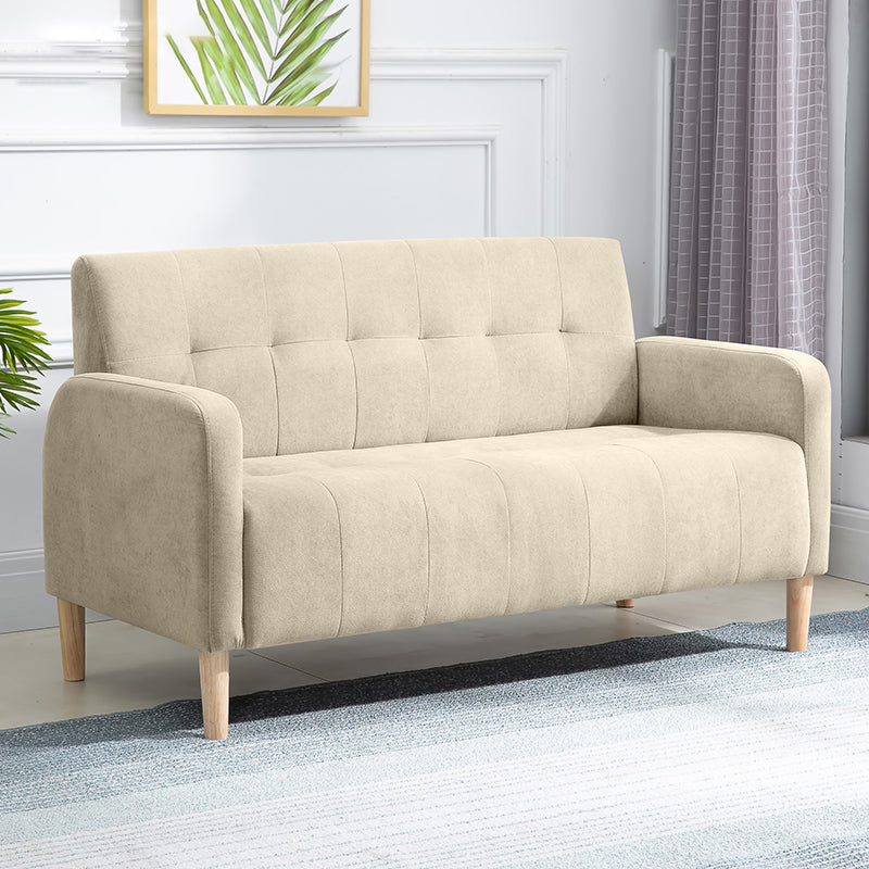Scandinavian Settee Tufted Square Arm Living Room 3 Seater Seating Beige Flannel Clearhalo 'furn' 'furn_sofas' 'Furniture' 'Living Room Furniture' 'Sofa' 'sofas' 6985686