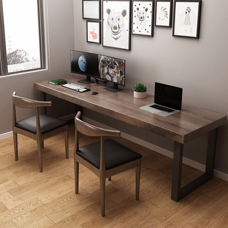 Modern Solid Wood Office Desk Rectangular Shape Task Desk with 2-Legs in Brown Clearhalo 'furn' 'furn_office_desk' 'Furniture' 'Office Desks' 'Office Furniture' 'office_desk' 6985696