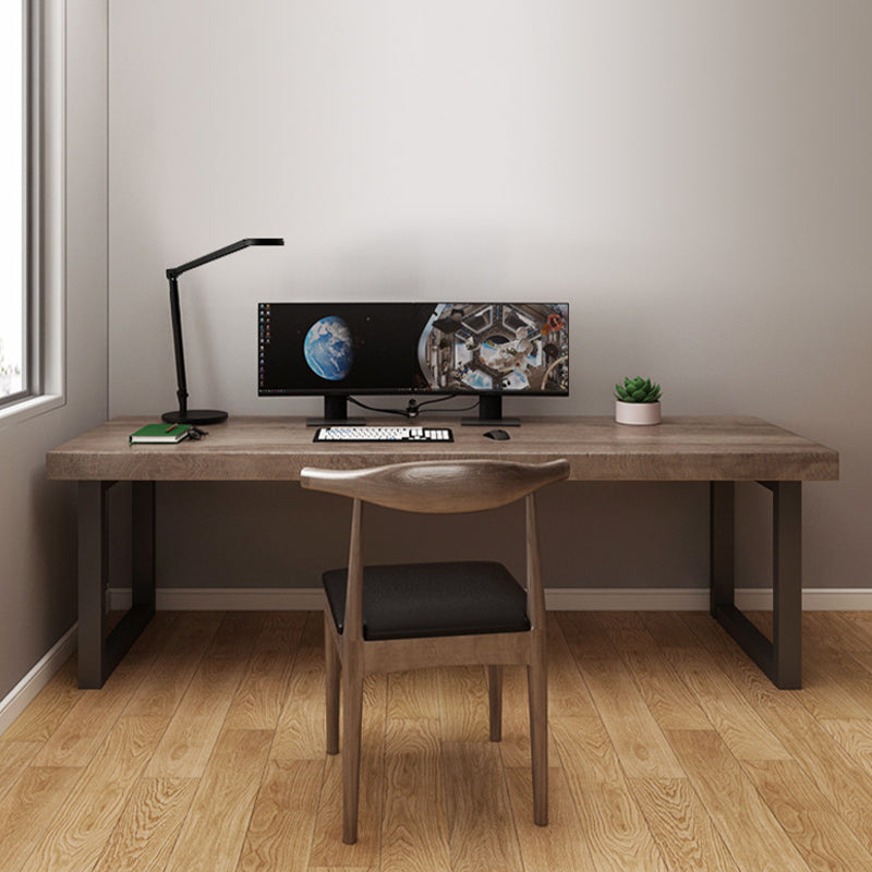 Modern Solid Wood Office Desk Rectangular Shape Task Desk with 2-Legs in Brown Clearhalo 'furn' 'furn_office_desk' 'Furniture' 'Office Desks' 'Office Furniture' 'office_desk' 6985697