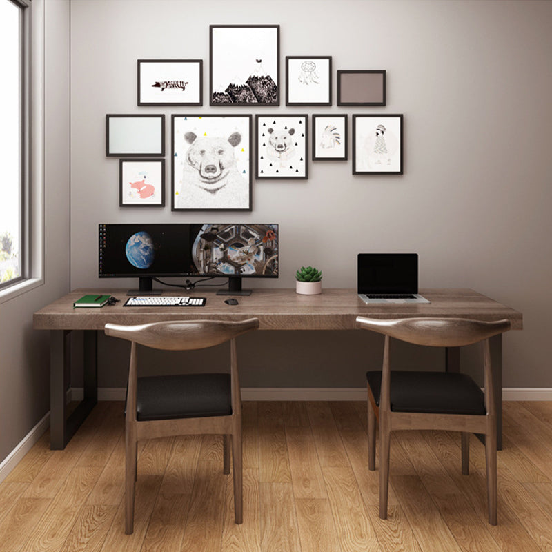 Modern Solid Wood Office Desk Rectangular Shape Task Desk with 2-Legs in Brown Clearhalo 'furn' 'furn_office_desk' 'Furniture' 'Office Desks' 'Office Furniture' 'office_desk' 6985701