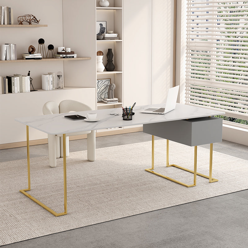 Rectangular Shaped Office Task Desk Stone Writing Desk in White for Office