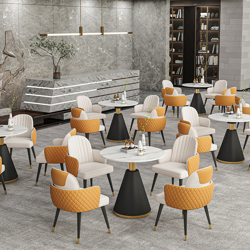 Glam Dining Table Set with Padded Chairs 1/2/5 Pcs White Stone Dining Set for Home