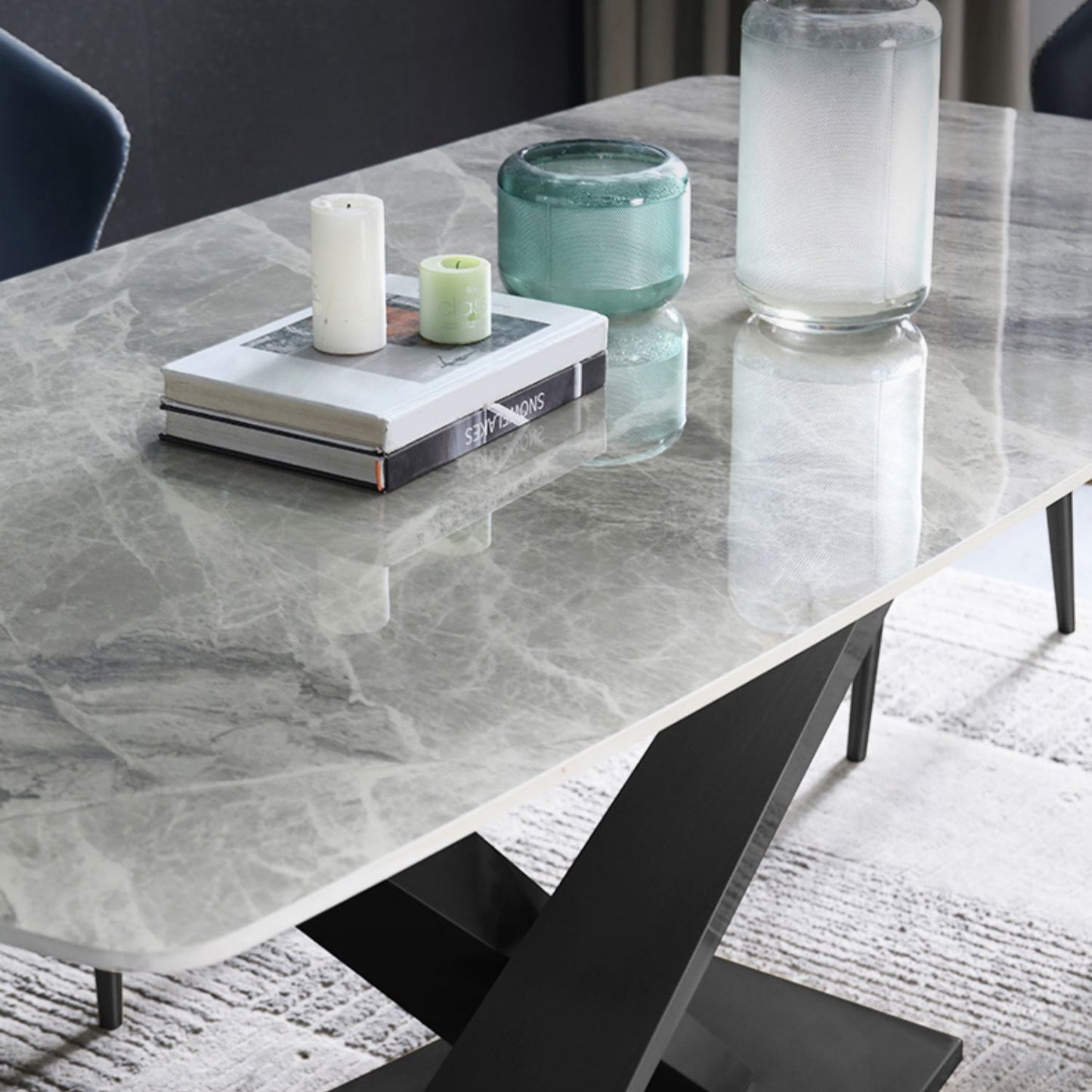 Modern Dinette Set with Solid Back Chairs 1/4/5/6/7 Pcs Gray Stone Dining Table Set