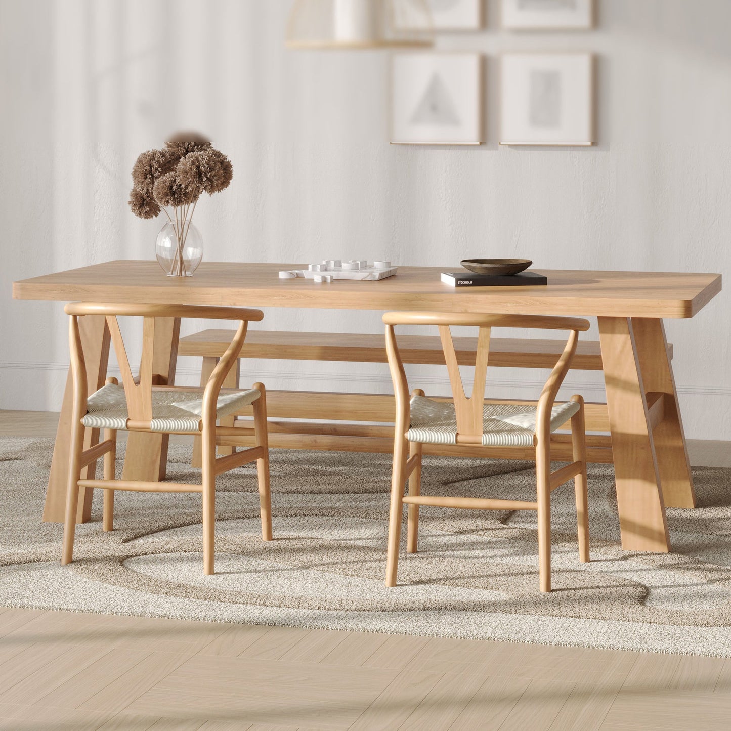 Mesa de comedor de madera de pino rectangular moderno 1/3 piezas de comedor para comedor