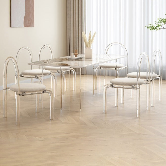 Glam Dining Table Set with Acrylic Base 1/5/7 Pcs Dinette Set with White Chairs Clearhalo 'Dining Room Sets' 'Dining Tables & Seating' 'dining_room_set' 'furn' 'furn_dining_room_set' 'Furniture' 'Kitchen & Dining Furniture' 6986164