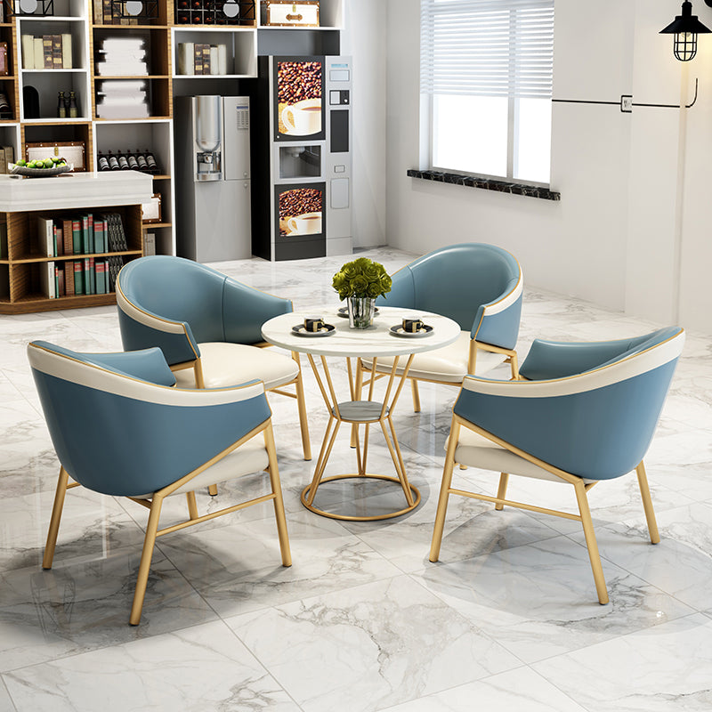 Contemporary Round Dining Table Set 1/2/5 Pcs Stone Top Dinette Set for Home 5 Pieces: Table, 4 Blue Chairs Clearhalo 'Dining Room Sets' 'Dining Tables & Seating' 'dining_room_set' 'furn' 'furn_dining_room_set' 'Furniture' 'Kitchen & Dining Furniture' 6986178