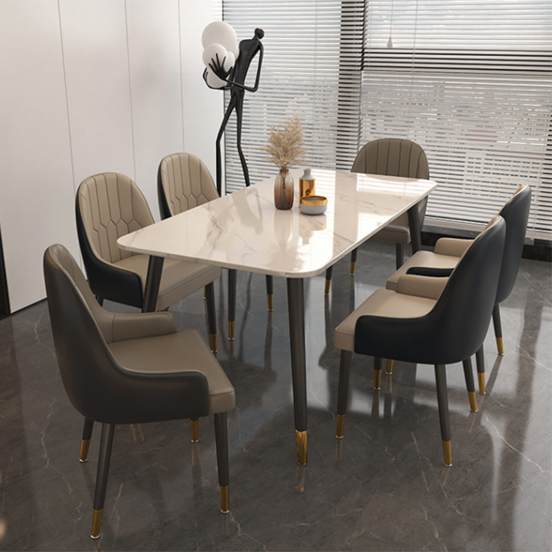 Glossy White Dining Table Set 1/5/7 Pieces Glam Dinette Set for Kitchen 7 Pieces: Table, 6 Chairs Clearhalo 'Dining Room Sets' 'Dining Tables & Seating' 'dining_room_set' 'furn' 'furn_dining_room_set' 'Furniture' 'Kitchen & Dining Furniture' 6986272