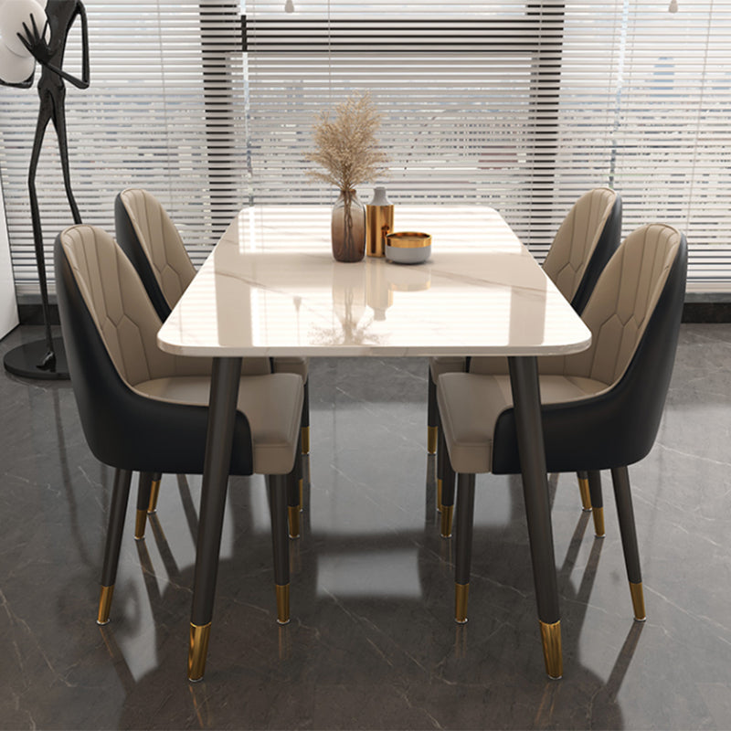 Glossy White Dining Table Set 1/5/7 Pieces Glam Dinette Set for Kitchen 5 Pieces: Table, 4 Chairs Clearhalo 'Dining Room Sets' 'Dining Tables & Seating' 'dining_room_set' 'furn' 'furn_dining_room_set' 'Furniture' 'Kitchen & Dining Furniture' 6986274