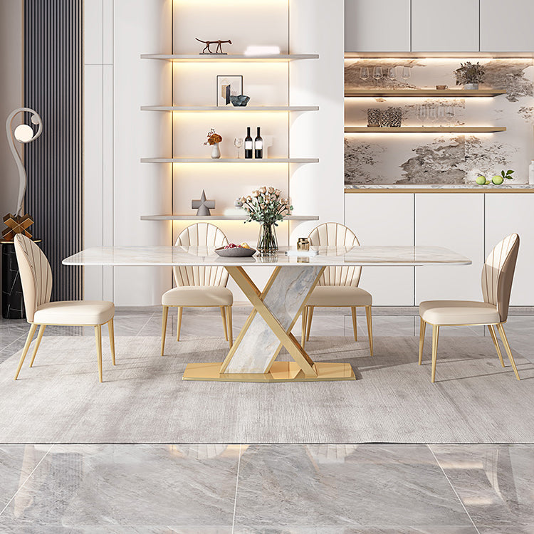 Juego de mesa de comedor de piedra gris brillante 1/4/5/7 PCS Glam Dinette Juego con sillas de cuero