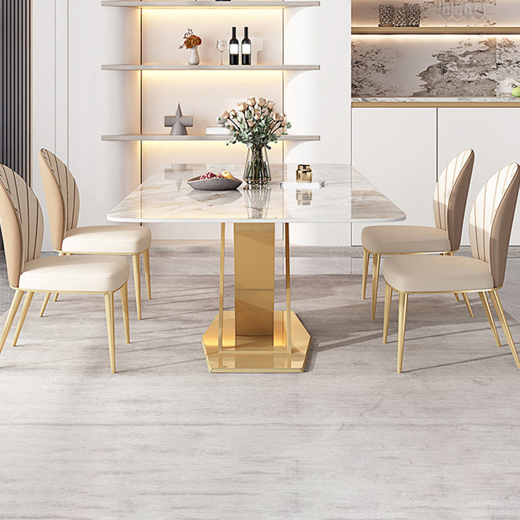 Juego de mesa de comedor de piedra gris brillante 1/4/5/7 PCS Glam Dinette Juego con sillas de cuero