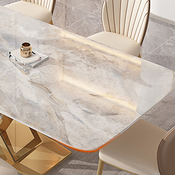 Juego de mesa de comedor de piedra gris brillante 1/4/5/7 PCS Glam Dinette Juego con sillas de cuero