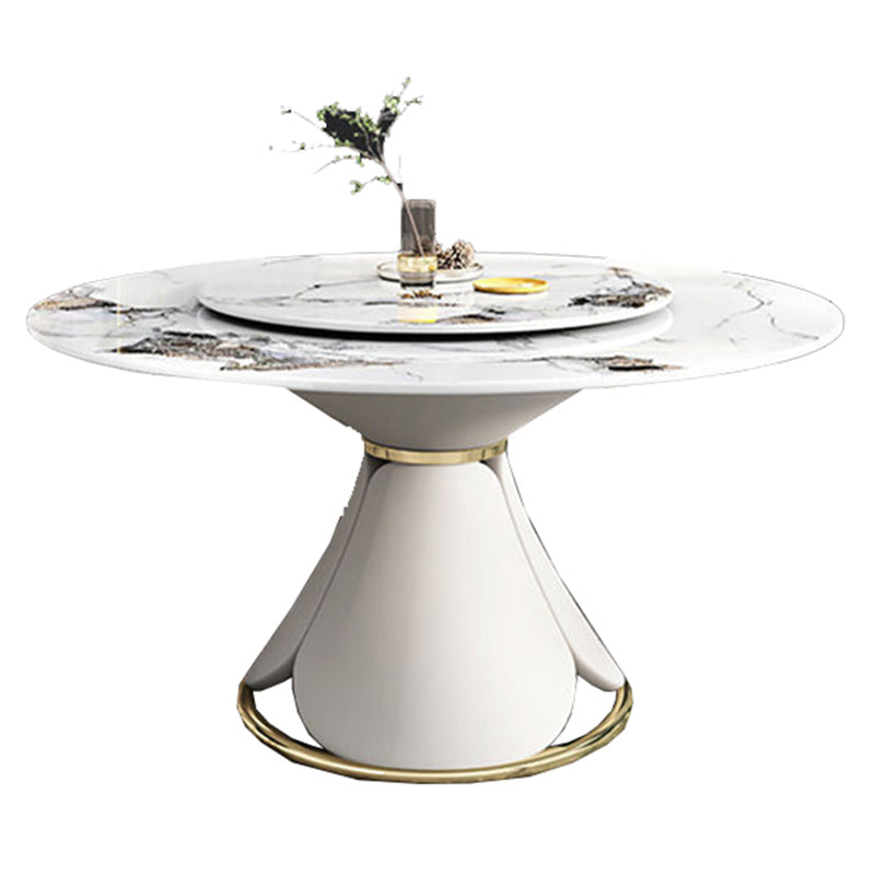 Round Sintered Stone Dining Table Convertible Dining Table for Kitchen Floralwhite Without Chairs Clearhalo 'Dining Tables & Seating' 'Dining Tables' 'dining_table' 'furn' 'furn_dining_table' 'Furniture' 'Kitchen & Dining Furniture' 6986495