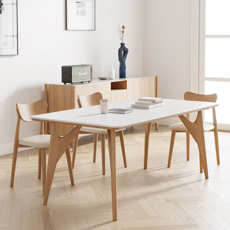 White Stone Top Dining Table Glam Style 4 Legs Dining Table for Dining Room Clearhalo 'Dining Tables & Seating' 'Dining Tables' 'dining_table' 'furn' 'furn_dining_table' 'Furniture' 'Kitchen & Dining Furniture' 6986533