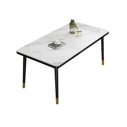 Mesa de comedor rectangular estilo Glam, mesa de comedor con tapa de piedra para comedor