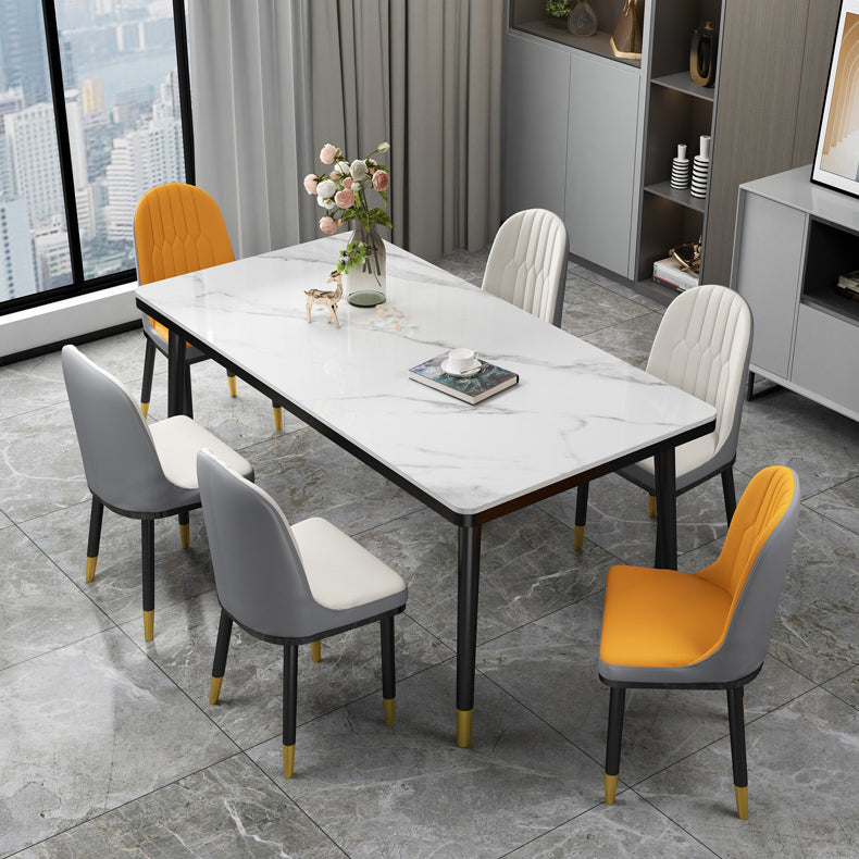Mesa de comedor rectangular estilo Glam, mesa de comedor con tapa de piedra para comedor