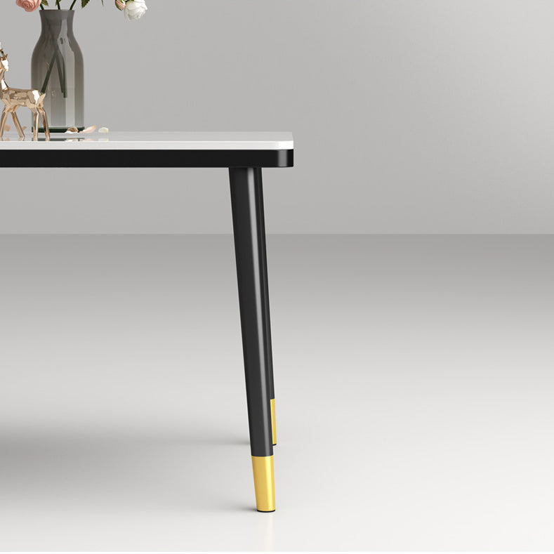 Mesa de comedor rectangular estilo Glam, mesa de comedor con tapa de piedra para comedor
