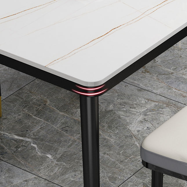 Mesa de comedor rectangular estilo Glam, mesa de comedor con tapa de piedra para comedor