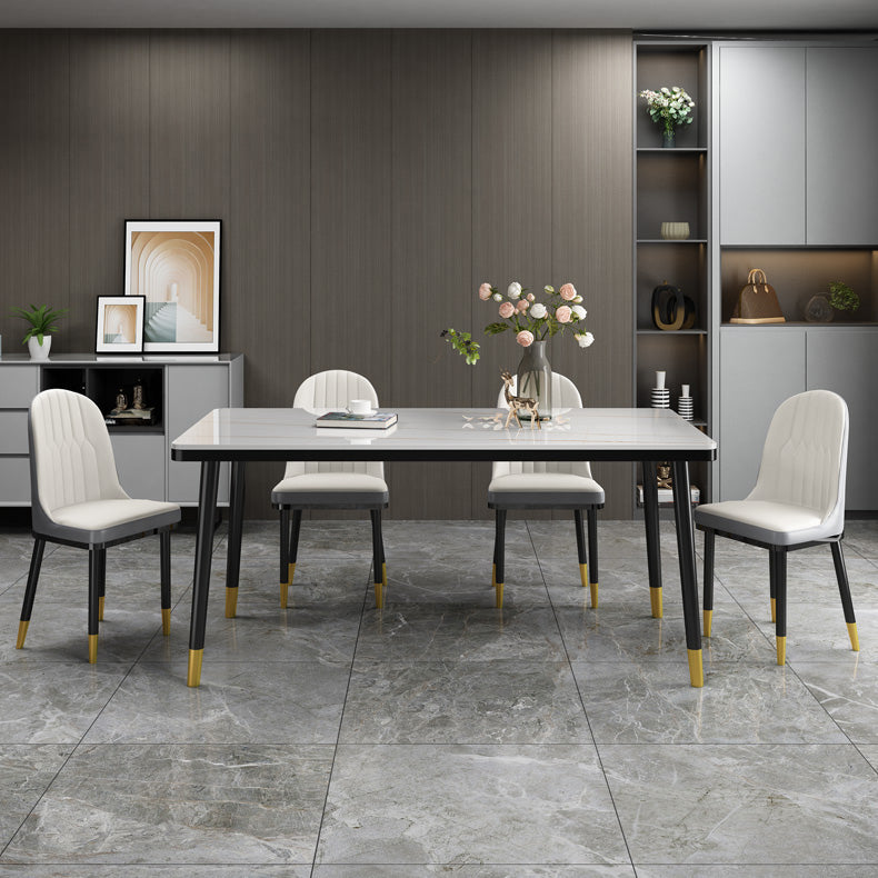 Mesa de comedor rectangular estilo Glam, mesa de comedor con tapa de piedra para comedor