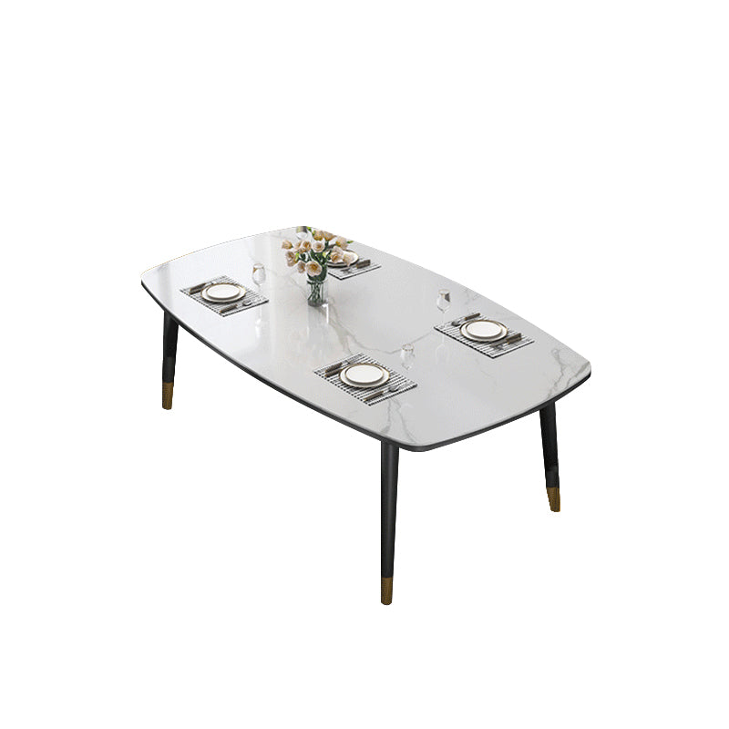 Mesa de comedor rectangular estilo Glam, mesa de comedor con tapa de piedra y 4 patas