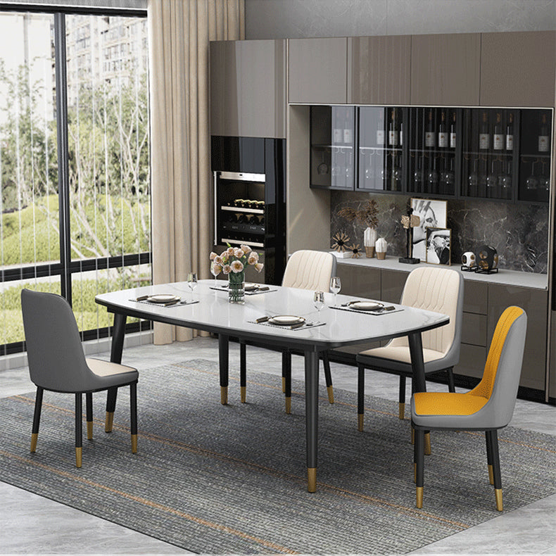 Mesa de comedor rectangular estilo Glam, mesa de comedor con tapa de piedra y 4 patas