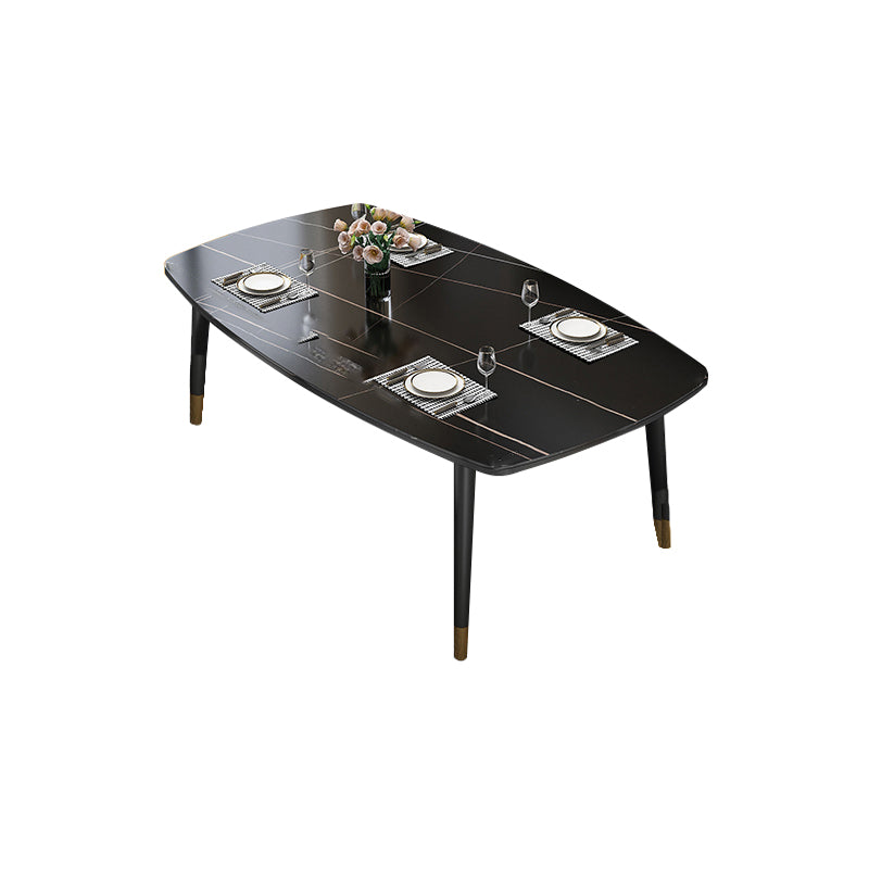 Mesa de comedor rectangular estilo Glam, mesa de comedor con tapa de piedra y 4 patas