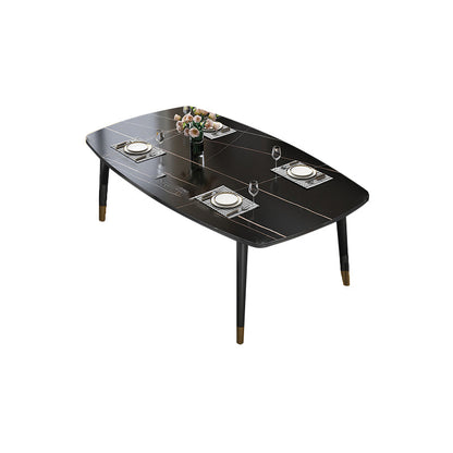 Mesa de comedor rectangular estilo Glam, mesa de comedor con tapa de piedra y 4 patas