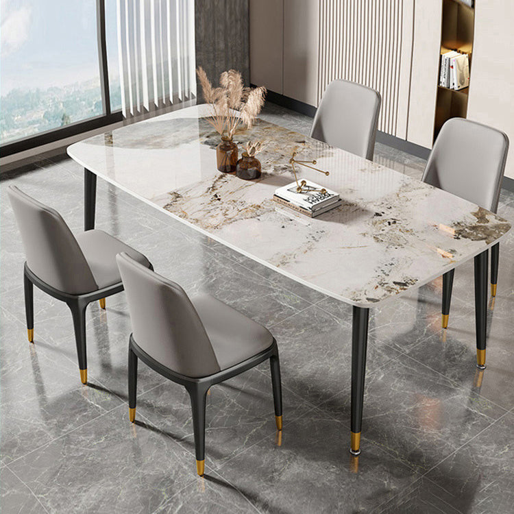 Mesa de comedor rectangular con tapa de piedra, mesa de comedor de cocina estilo Glam con patas negras