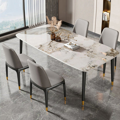 Mesa de comedor rectangular con tapa de piedra, mesa de comedor de cocina estilo Glam con patas negras