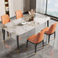 Mesa de comedor rectangular con tapa de piedra, mesa de comedor de cocina estilo Glam con patas negras