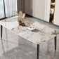 Mesa de comedor rectangular con tapa de piedra, mesa de comedor de cocina estilo Glam con patas negras