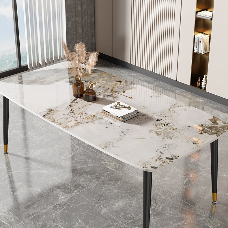 Mesa de comedor rectangular con tapa de piedra, mesa de comedor de cocina estilo Glam con patas negras