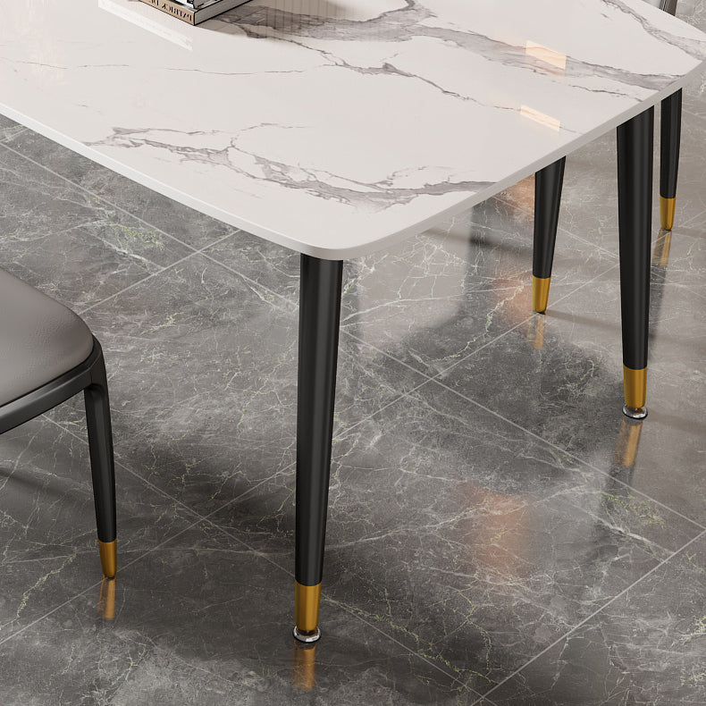 Mesa de comedor rectangular con tapa de piedra, mesa de comedor de cocina estilo Glam con patas negras
