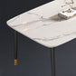 Mesa de comedor rectangular con tapa de piedra, mesa de comedor de cocina estilo Glam con patas negras