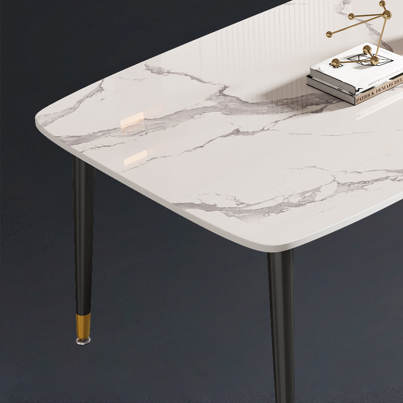 Mesa de comedor rectangular con tapa de piedra, mesa de comedor de cocina estilo Glam con patas negras